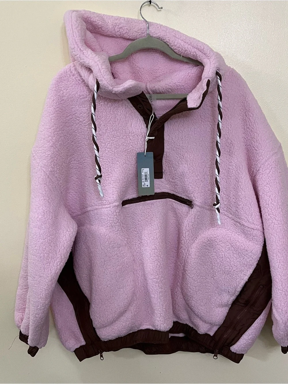 NEW Altar’d State AS Revival Pink and Brown Oversized Sherpa Hoodie Size XS NWT